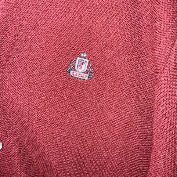 Vtg 90's Izod Cardigan Sweater Burgundy Red Large USA Made Crest Grandpa Acrylic - Picture 3 of 8